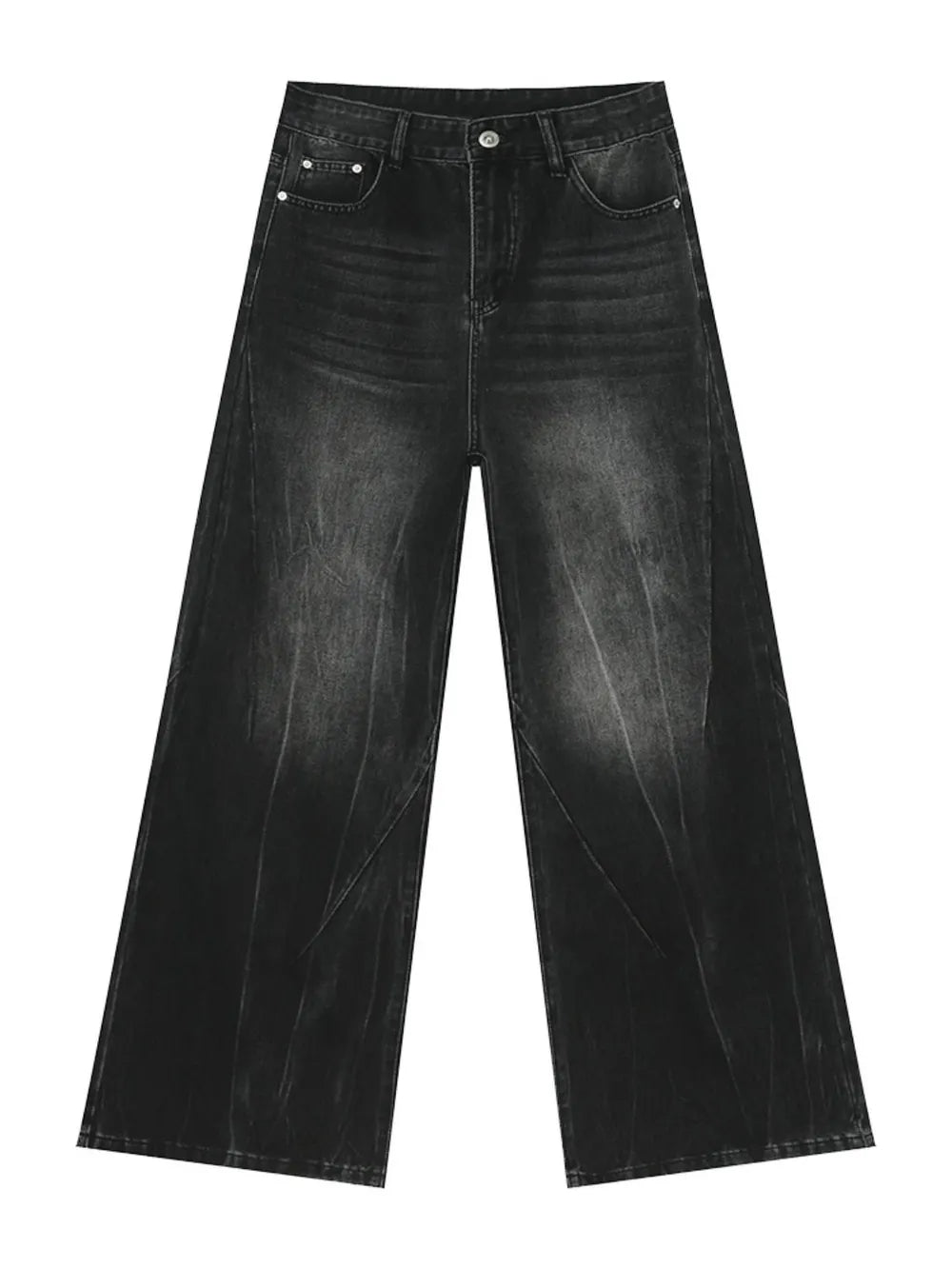 Washed Lightning Pattern Wide Leg Jeans - Harajuku Style