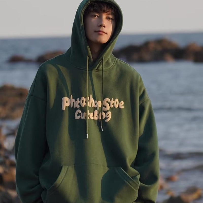 Harajuku Style Fleece-Lined Hooded Sweatshirt - Unisex Loose Fit