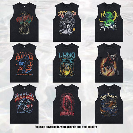 Dark Flame Print Oversized Sleeveless Tank Top