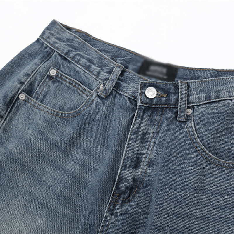 Harajuku Punk Washed Distressed Denim Shorts for Men