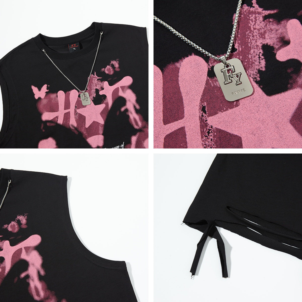 Harajuku Style Letter Print Distressed Sleeveless T-Shirt