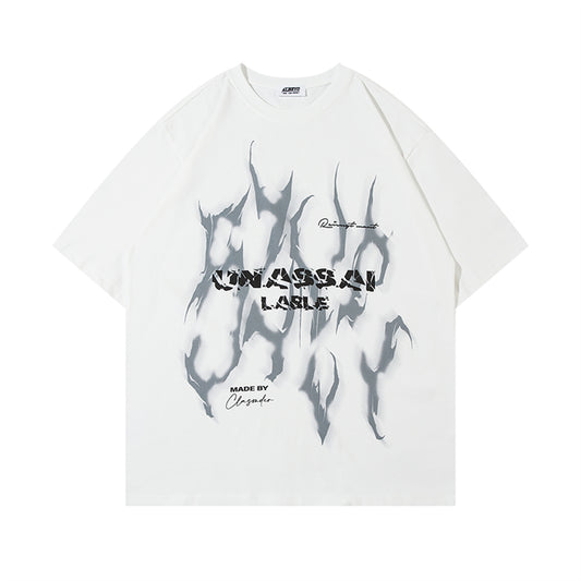 Harajuku Style Flame Letter Print Oversized T-Shirt