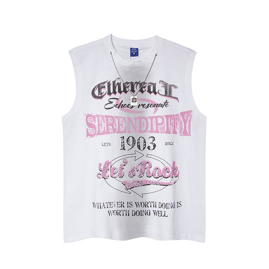Harajuku Style Graffiti Print Sleeveless T-Shirt for Men