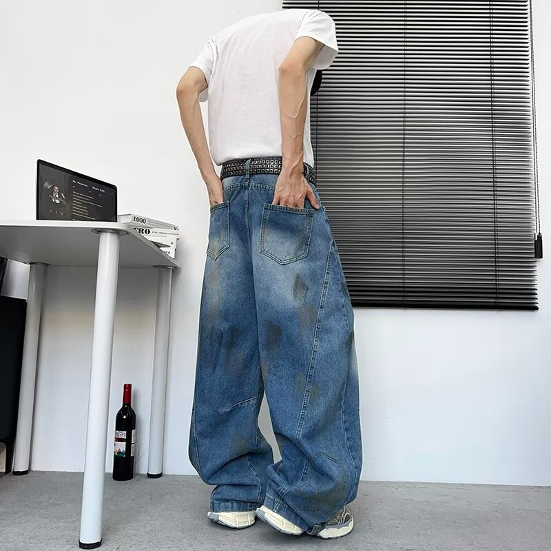 Playful Graffiti Curved Knife Jeans for Men