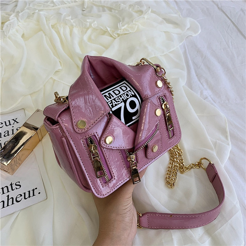 Harajuku Style Motorcycle Bag with Rivets & Zipper