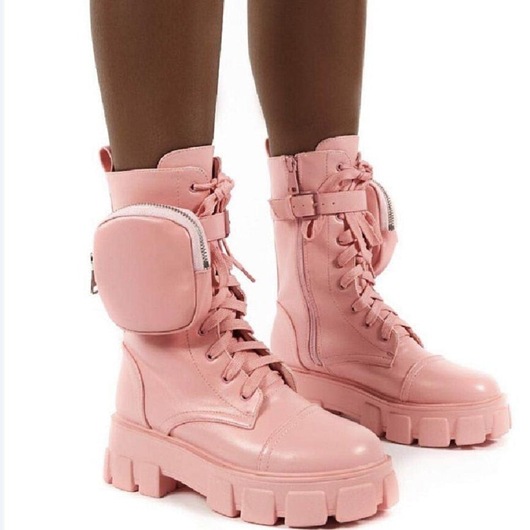Harajuku Style Pocket Motorcycle Boots for Women