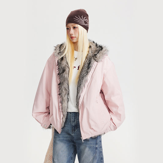 Hooded Fur Collar Loose Thick Jacket