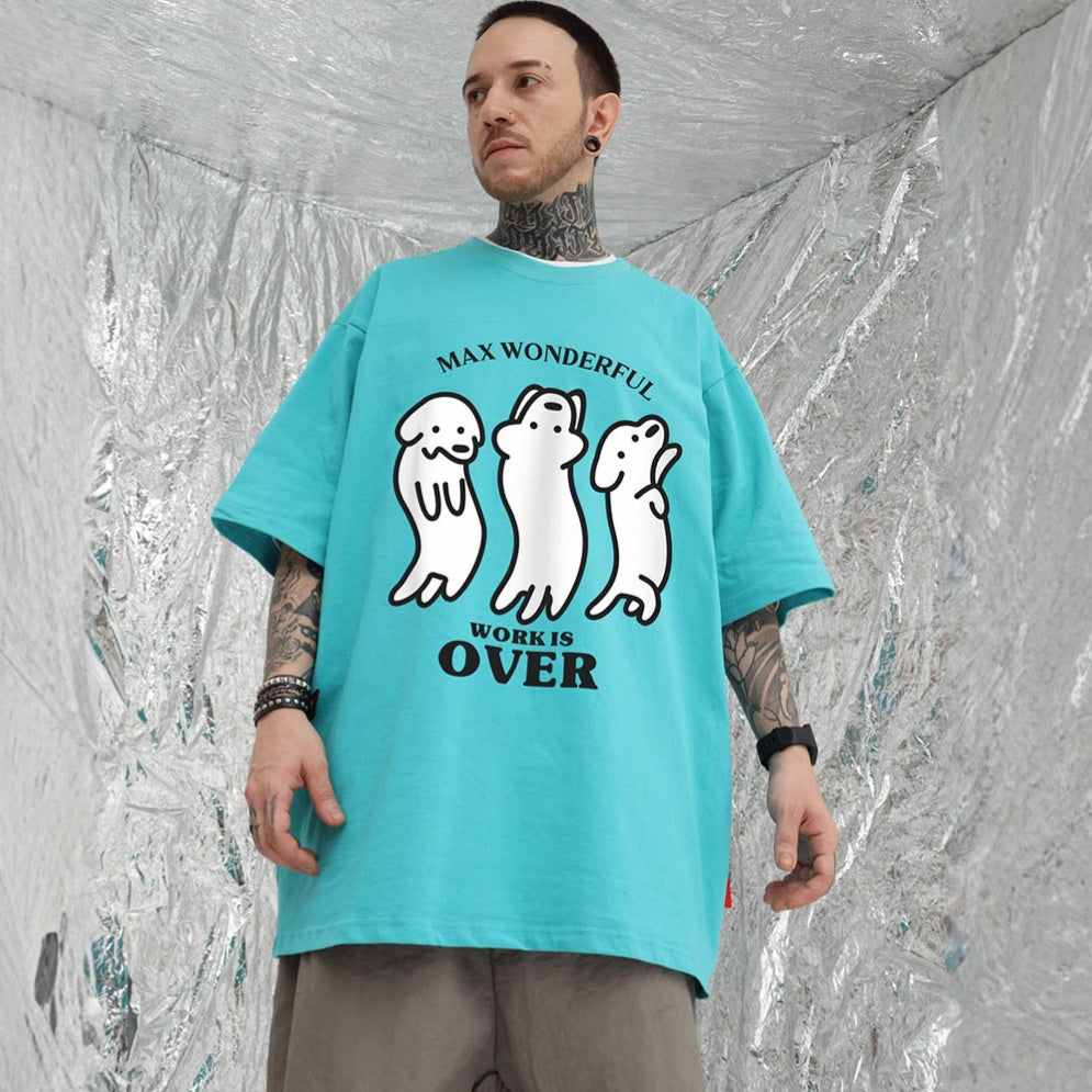 Oversized Cotton T-Shirt with Playful Sausage Dog Print