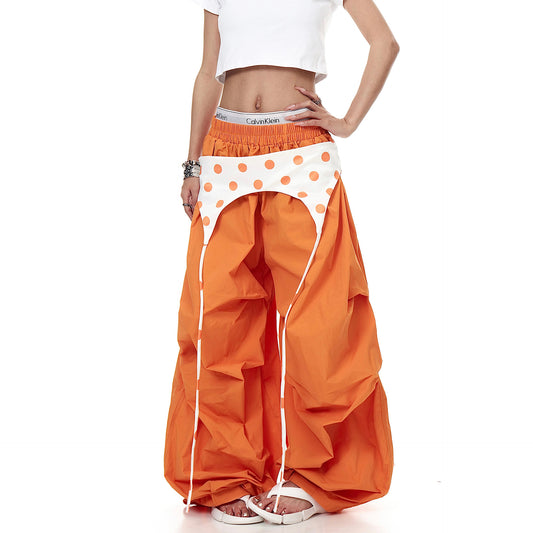 Color Block Layered Wide Leg Pants for Women