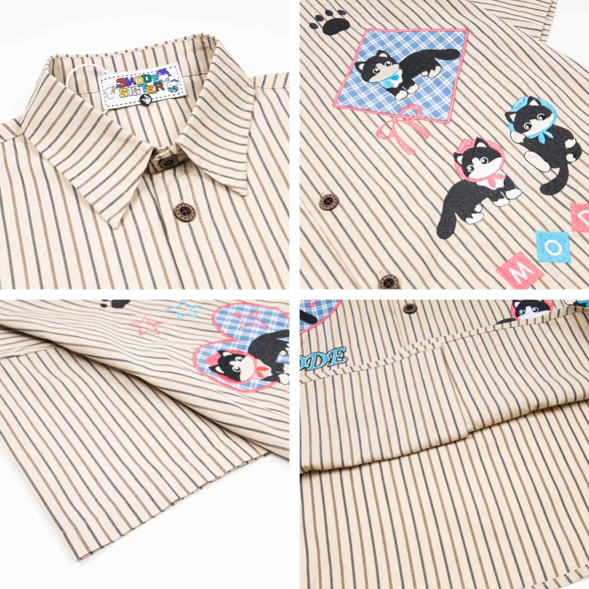 Retro Cute Cat Embroidery Oversized T-Shirt