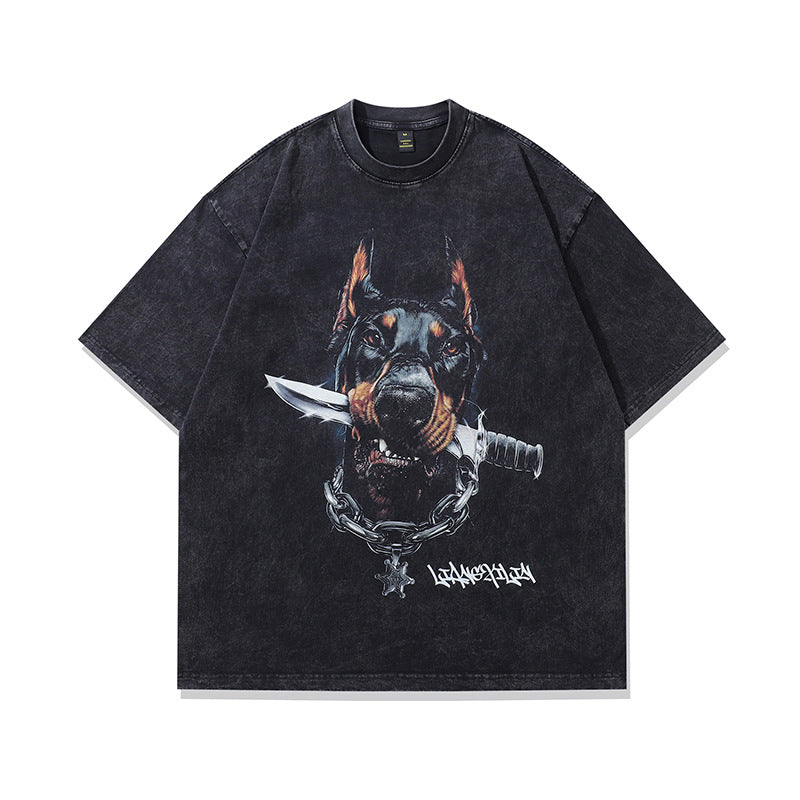 Vintage Dachshund Print Cotton Tee - Harajuku Style