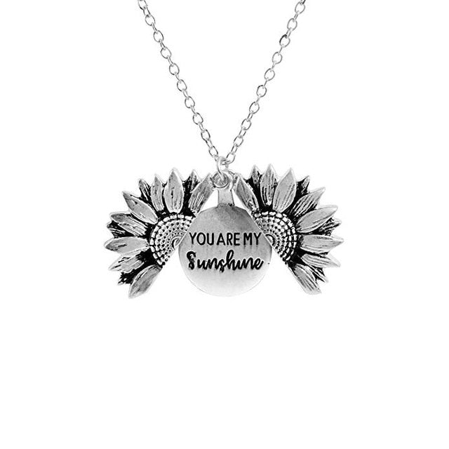Vintage Sunflower Locket Pendant Necklace - Bohemian Style