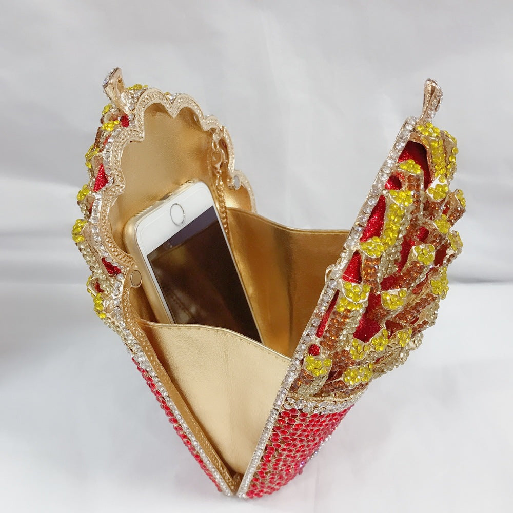 3D French Fries Crystal Evening Clutch Bag