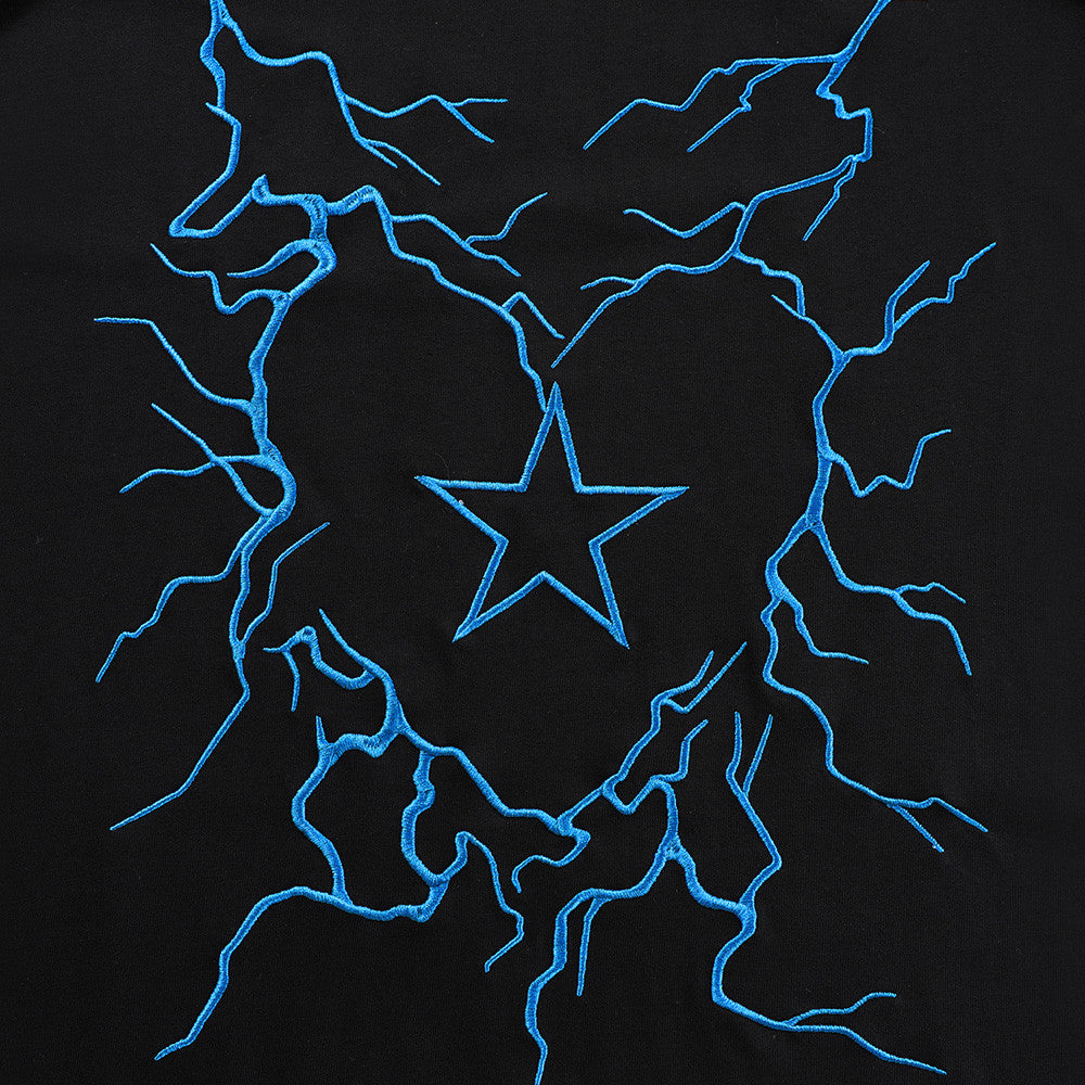 Unique Lightning Heart Star Embroidery Short Sleeve T-Shirt