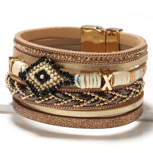 Bohemian Eye Bead Hand-Woven Leather Bracelet