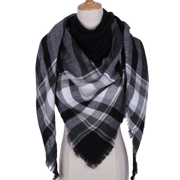 Harajuku Style Winter Triangle Scarf - Cashmere Plaid Shawl