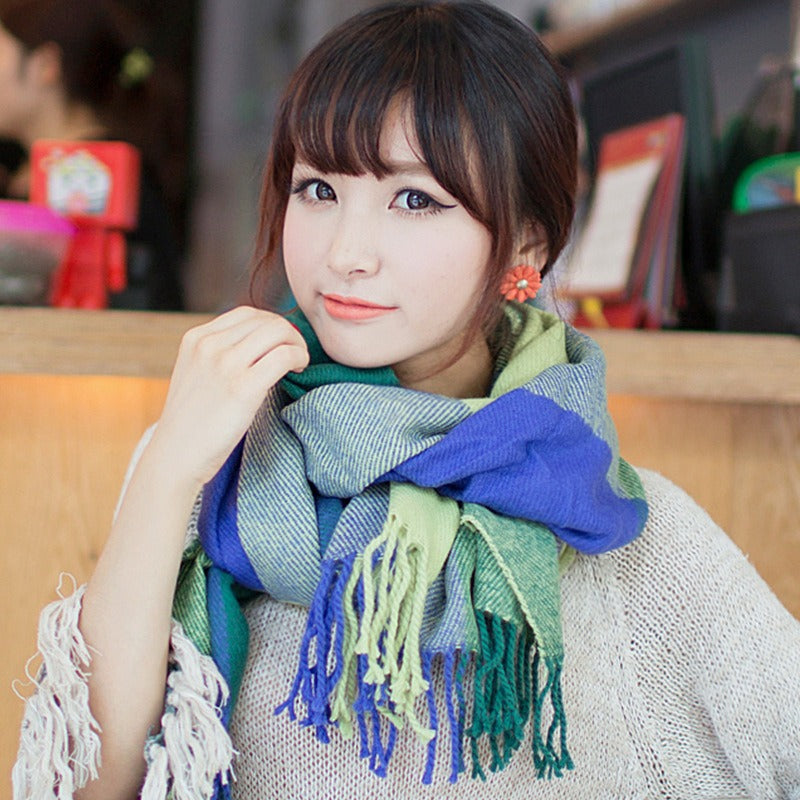 Harajuku Style Color Grid Imitation Cashmere Scarf