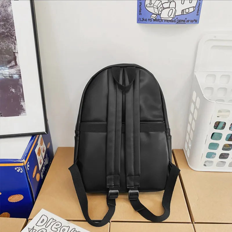 Harajuku PU Leather Zip Backpack