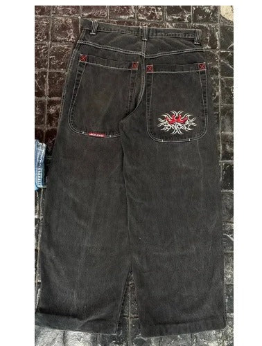 Harajuku Style Printed Jeans - Men's Straight Loose Wide Leg Pants
