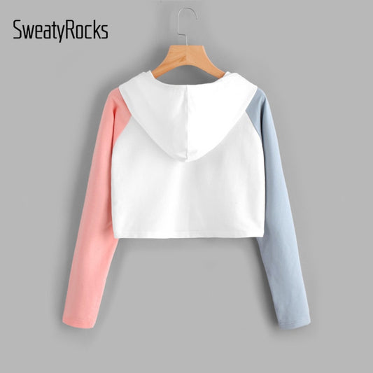 Harajuku Alien Print Contrast Sleeve Hoodie