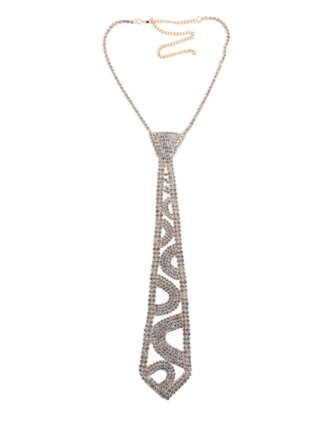 Harajuku Style Rhinestone Tie Shaped Maxi Necklace