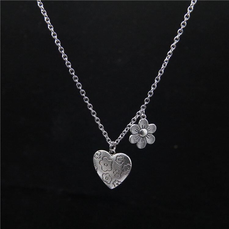 Punk Rock Flower Bear Heart Pendant Necklace for Women