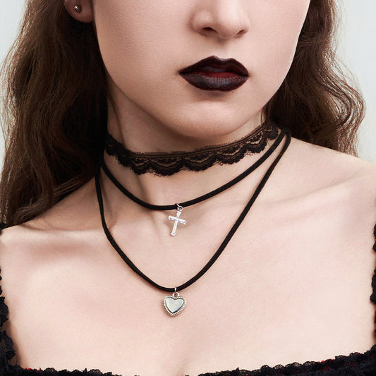 Harajuku Heart-Shaped Lace Necklace Set