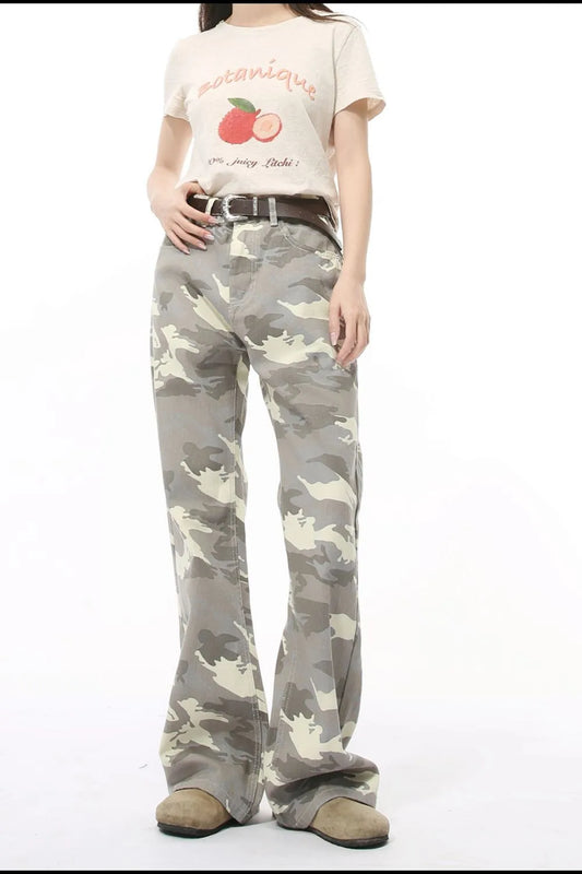 Playful Camouflage Bootcut Jeans with Pockets