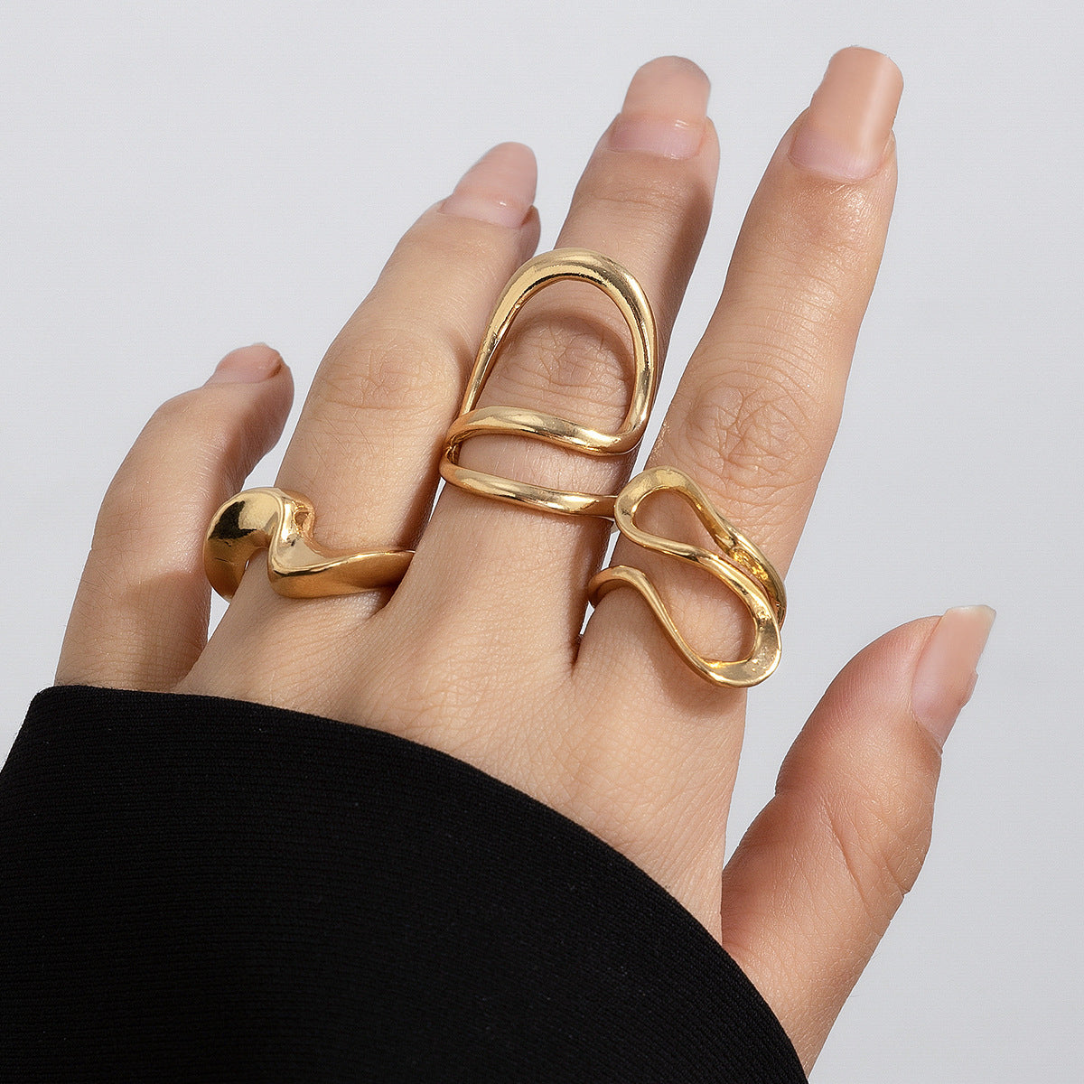 Playful Irregular Lava Open Smooth Ring Set