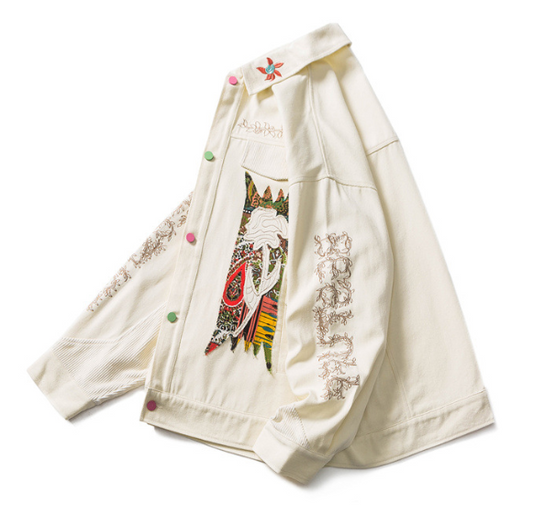 Harajuku Style Embroidered Flower Patch Denim Jacket for Men