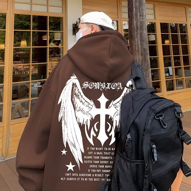 Men's Harajuku Cross Wings Casual Hoodie Jacket