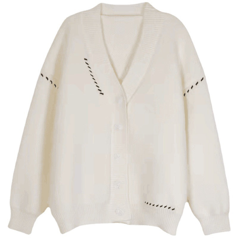 V-Neck Loose College Chic Cardigan for Women