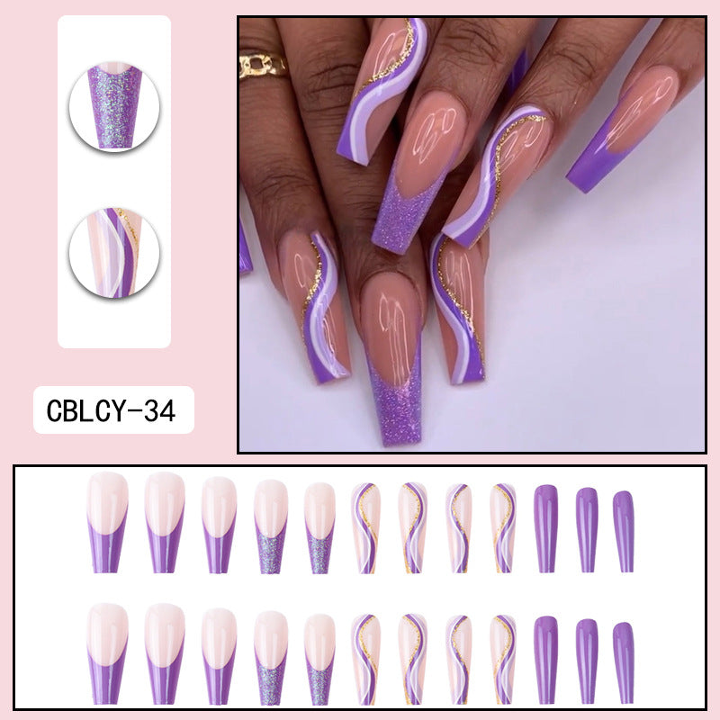 Purple Glitter French Geometric Nail Patches