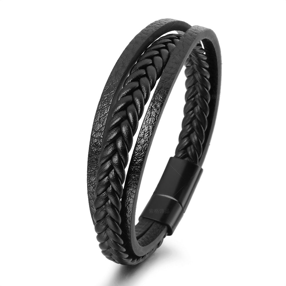 Vintage Leather Rope Braided Men's Bracelet with Magnetic Buckle