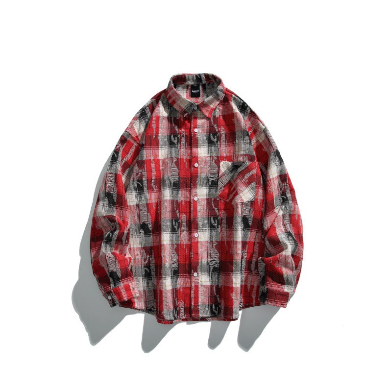 Harajuku Plaid Long Sleeved Loose Shirt for Men