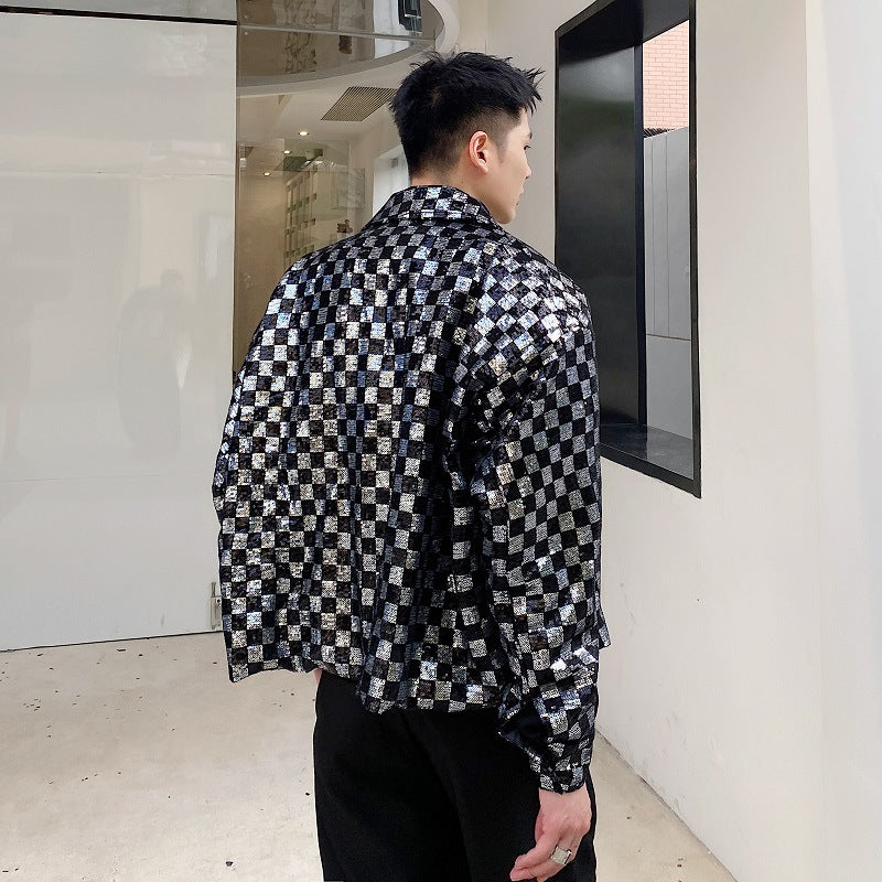 Punk Sequin Plaid Jacket for Men - Harajuku Style