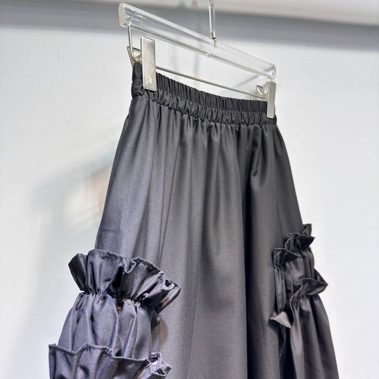 Playful Ruffle Edge Black Irregular Skirt