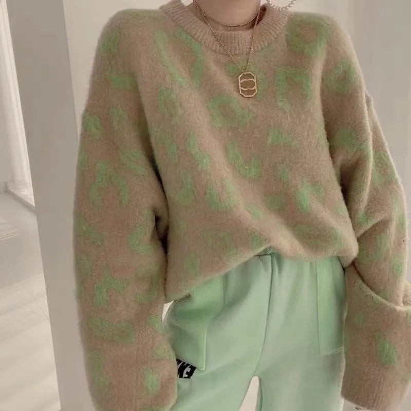 Women's Casual Leopard Pattern Pullover Sweater