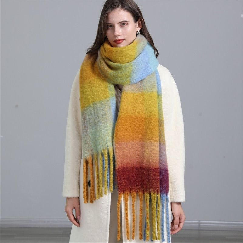 Thickened Imitation Cashmere Plaid Scarf for Women