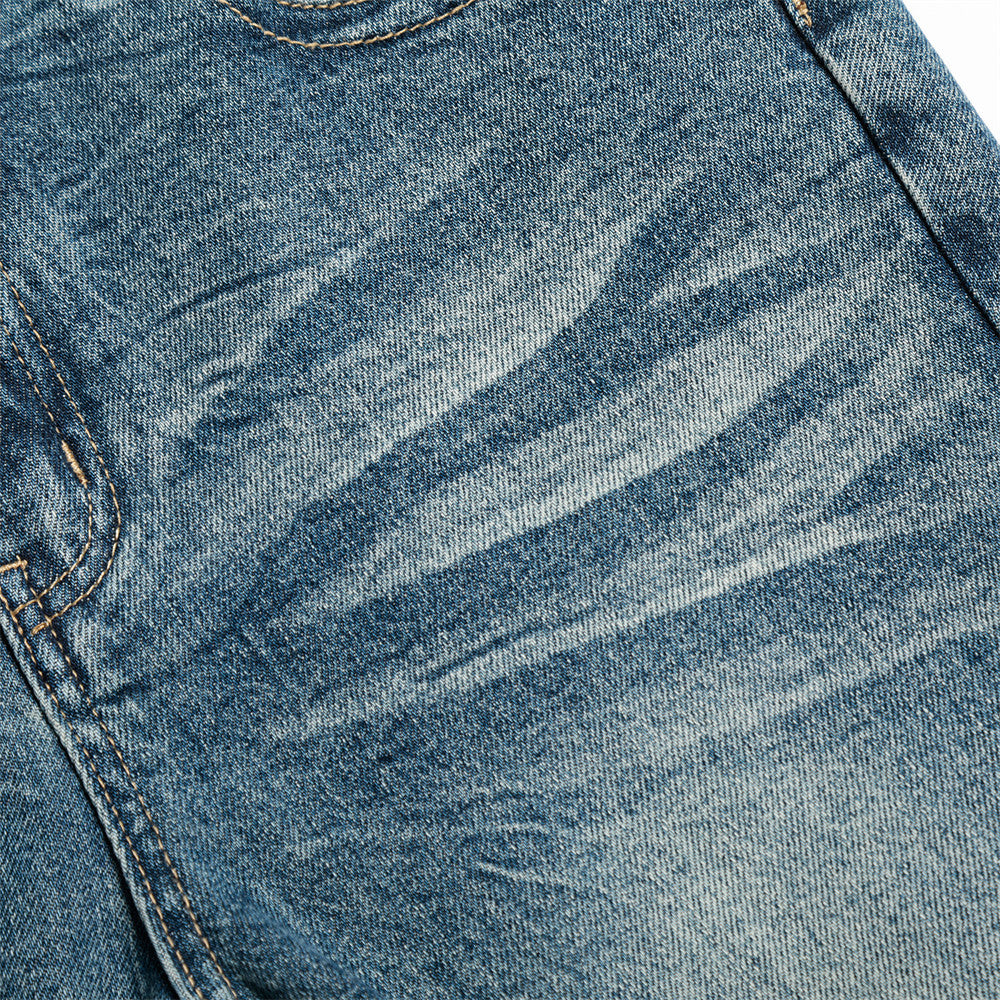 Vintage Washed Denim Flare Pants for Men with Unique Pocket Design
