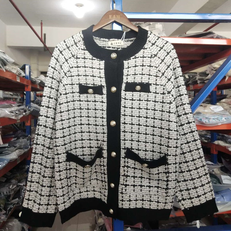 Harajuku Style Retro Plaid Cardigan Sweater Coat