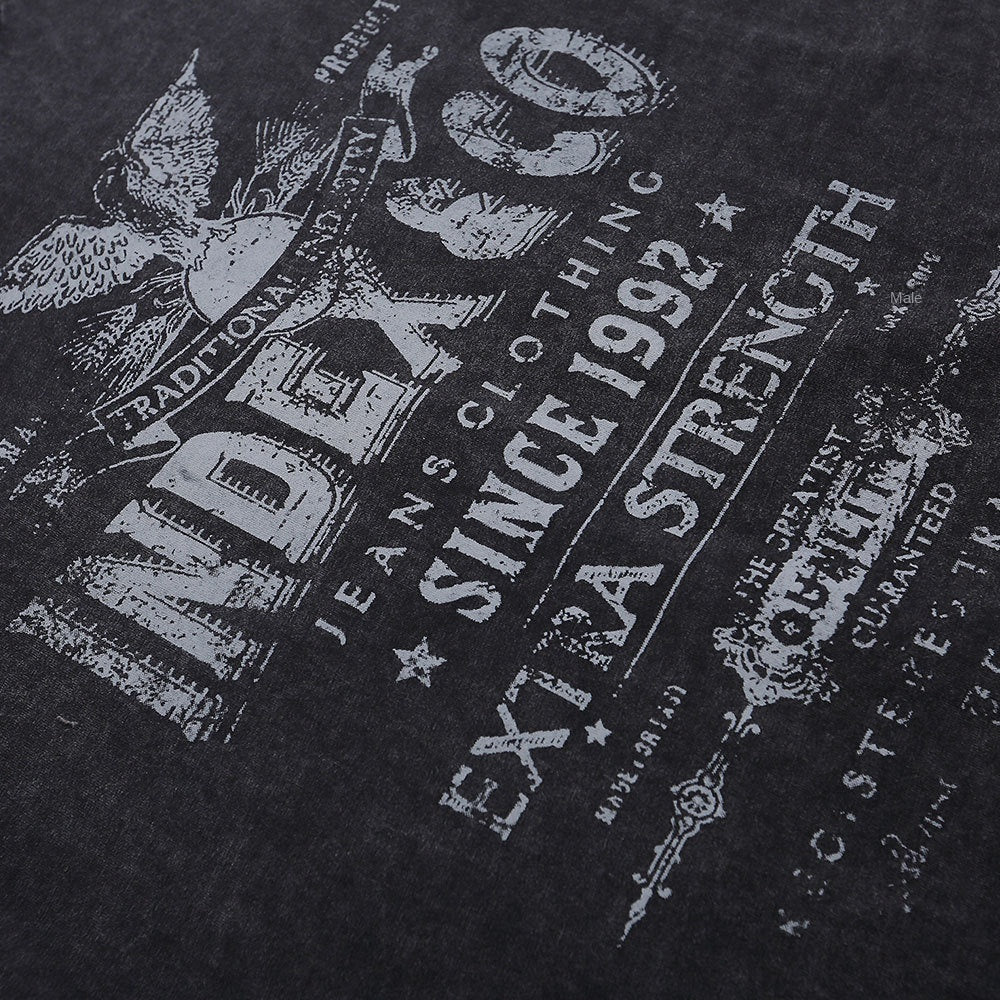 Faded Print Letter Washed Vintage T-Shirt - Harajuku Style