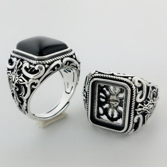Vintage 925 Sterling Silver Men's Ring with Black Onyx