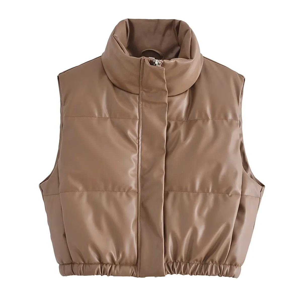 Playful PU Leather Stand-Up Collar Vest for Women