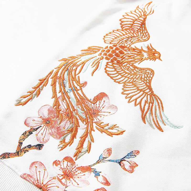 Harajuku Style Phoenix Embroidered Long-Sleeve Sweatshirt