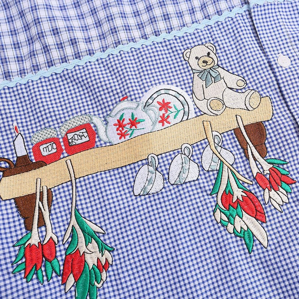 Playful Cartoon Bear Plaid Short-Sleeved Shirt for Men