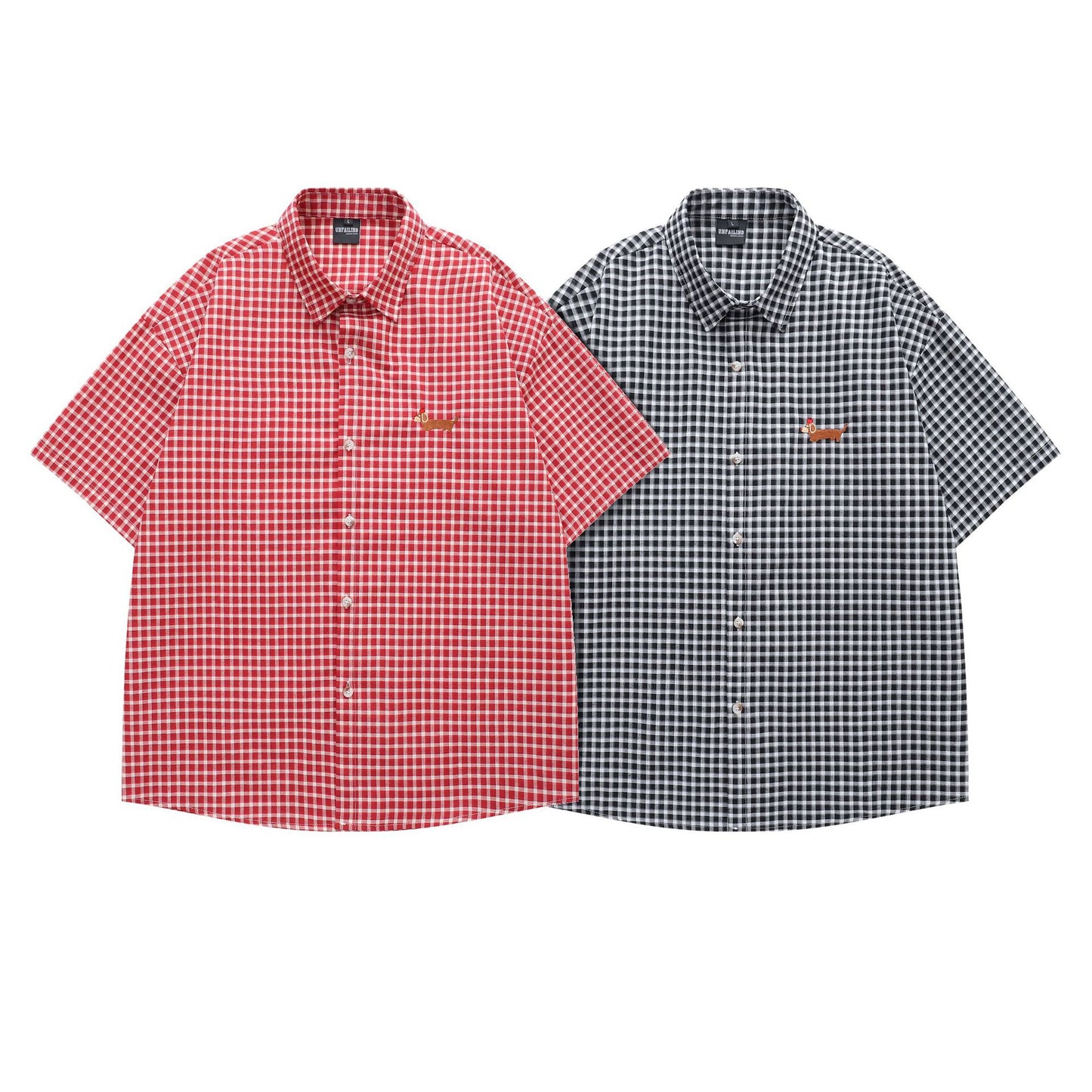 Retro Sausage Dog Plaid Shirt - Harajuku Style