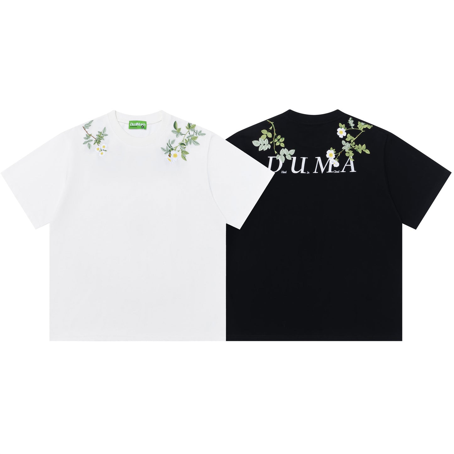 Floral Letter Embroidery Crew Neck T-Shirt