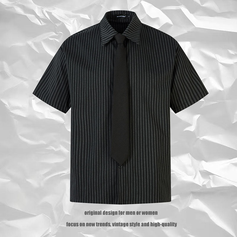 High Street Stripe Short Sleeve Shirt with Tie Collar