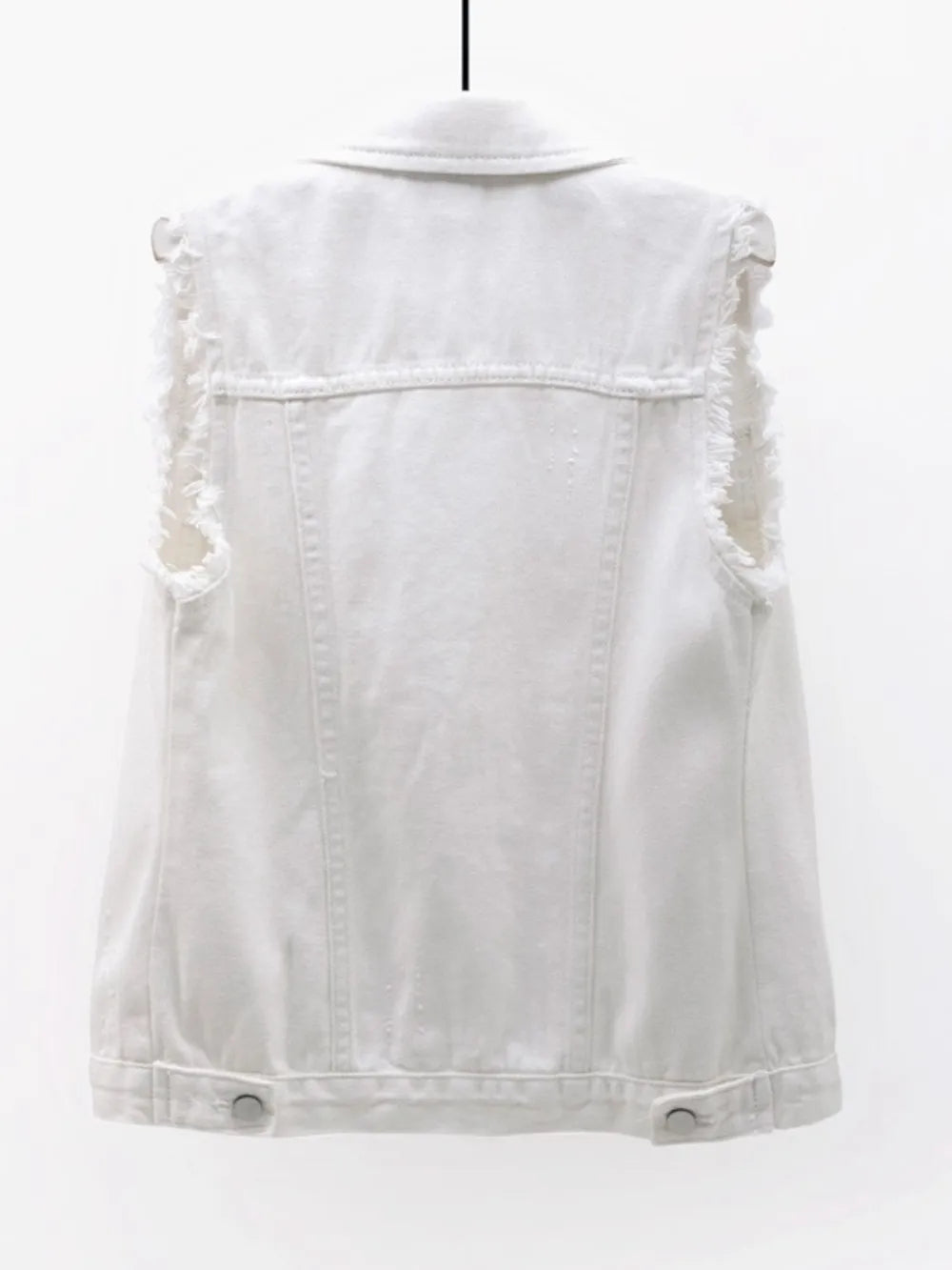 Button Down Raw Hem Sleeveless Denim Jacket Plus Size